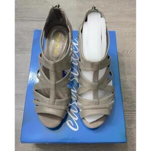 Easy Street Amaze Pewter Metallic Heeled Sandals Women Size 8